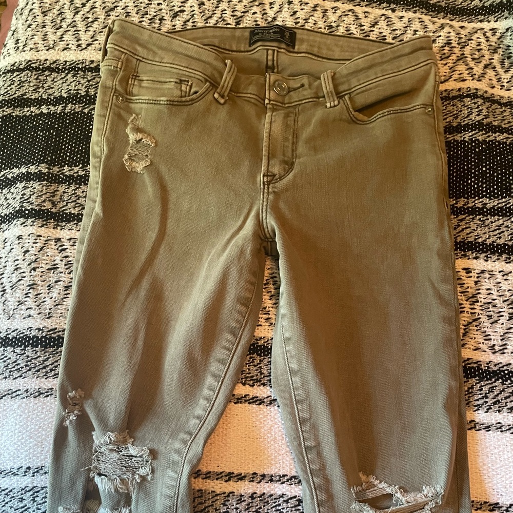 Abercrombie Sage Green Distressed Skinny Jeans